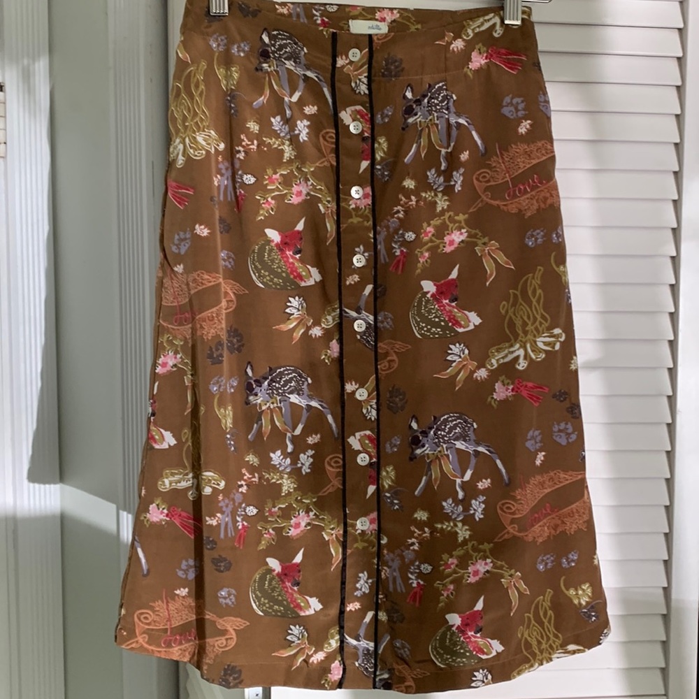 Vintage Anthropologie forest fawn silk A line skirt by Odille , VGUC, size 6